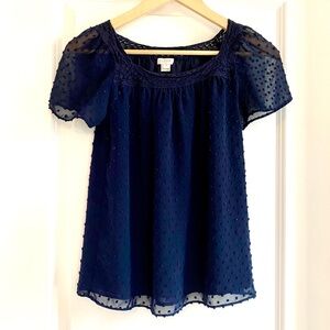 J. Crew Navy Textured Short Sleeve Blouse